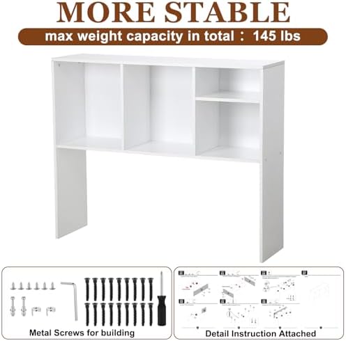 Briwooody Dorm Desk Hutch Desktop Bookshelf for College Office, White - Image 5