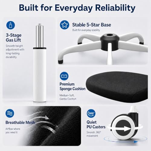 Ergonomic Office Chair for Long Hours, Adjustable Padded Lumbar Support for Lower Back Relief, 330 lb Capacity, Comfortable Computer Desk Chair for Home Office, Work & Study - Image 6
