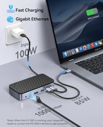 ORICO 12-in-1 USB C Hub with m.2 ssd Enclosure, USB C Docking Station Dual Monitor HDMI DP 8K@30Hz/4K@60Hz, 10Gbps USB, Gigabit Ethernet, 100W PD, SD TF Reader for Mac & Windows Laptops M2P11 - Image 6