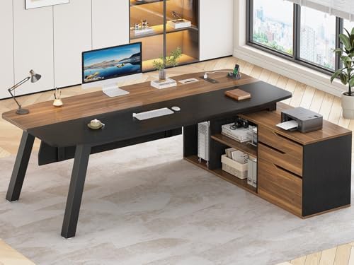 SEDETA 71" L Shaped Executive Desk with File Cabinet & Power Outlet by SEDETA