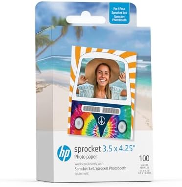 HP Sprocket 3.5 x 4.25" (8.9x10.8 cm) Premium Zink Sticky Back Photo Paper, 100 Sheets, Compatible Only with HP Sprocket 3x4 & Photobooth Photo Printers by HP