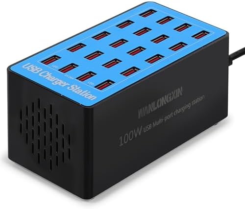 USB Charging Station,100W 20-Port Multi Smart Safety Fast Charger Station for Phone Tablet Watch Headphone PS, Compact Desktop Charger Home Office Travel by WANLONGXIN