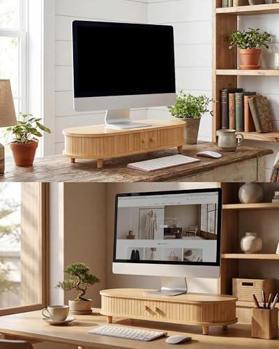 Bamboo Monitor Stand with Storage, 25 Inch Desk Shelf Riser - Image 6