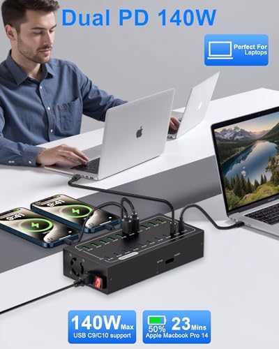 20 Port 770W USB Charging Station, Dual PD-140W USB C Charger Block - Image 4