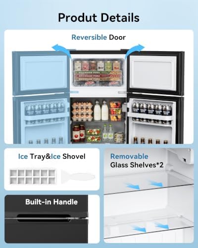 Feelfunn 2.5 Cu.Ft Mini Fridge with Freezer, 2 Door Dorm Fridge, Black - Image 6