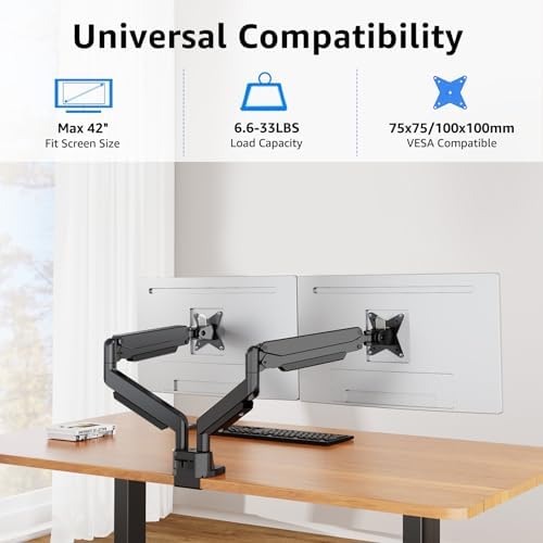 MOUNTUP Dual Monitor Mount fits 42 40 39 37 34 32 27 inch Ultrawide Screen, Holds 6.6-33lbs, Dual Monitor Arm Desk Mount, Heavy Duty Monitor Stand for 2 Monitors, with Clamp/Grommet Base - Image 3