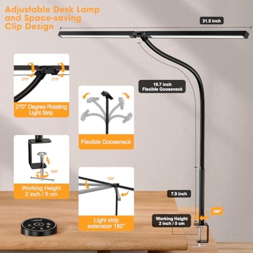 Pzloz Led Desk Lamp for Office Home - Eye Caring Architect lamp with Clamp,Dual Screen Computer Monitor Work Smart Light: 24W 5 Color Flexible Adjustable Lighting Table Lamp for Study Drafting - Image 5