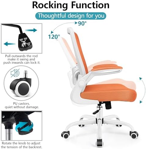 FelixKing Office Chair, Ergonomic Desk Chair Breathable Mesh Chairs Adjustable High Back Lumbar Support Flip-up Armrests, Executive Rolling Swivel Comfy Computer Chairs Home Office Sunset Orange - Image 5
