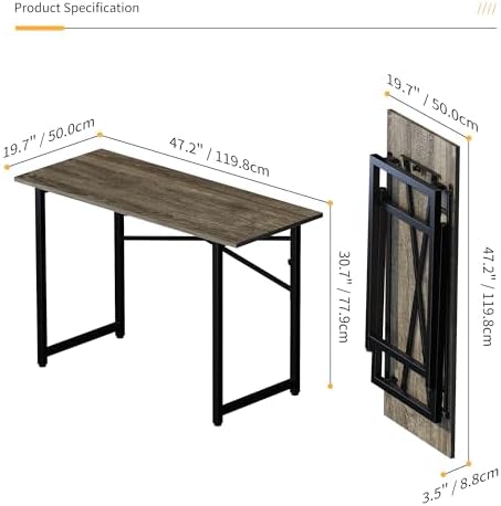 Lutown-Teen 47 inch Folding Desk No Assembly Required, Black Oak - Image 3