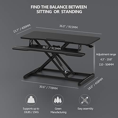 FITUEYES Height Adjustable Standing Desk 36” Wide Sit to Stand Converter - Image 4