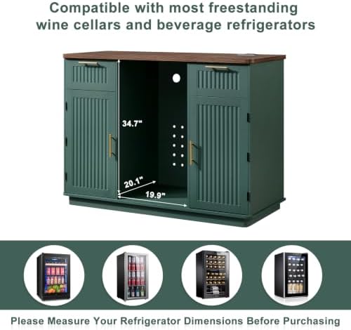 Okvnbjk Mini Fridge Cabinet with Storage & Power Outlet, Green - Image 6