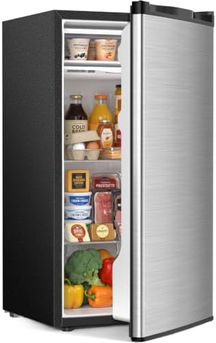 Antarctic Star 3.2 Cu.Ft. Compact Refrigerator,Single Door Mini Fridge with Adjustable Thermostat,Low noise for Apartment,Dorm,Office,STEEL by AntarcticStar