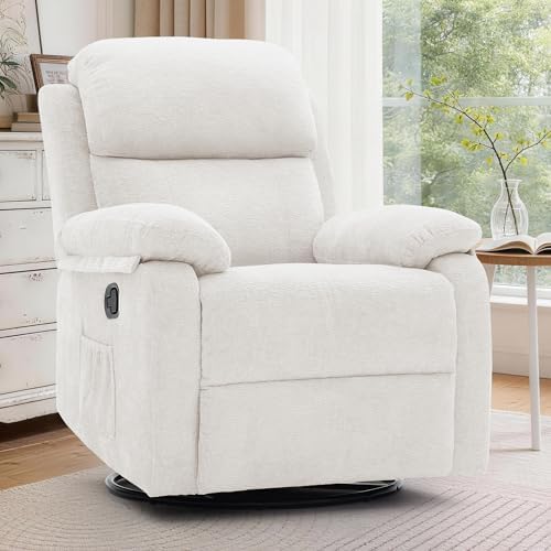 Korser Recliner Chair, 360 Swivel Rocker Chair for Adults, Small Rocking Recliner Chair for Small Spaces, Upholstered Chenille Fabric Glider Recliner Nursery Chair with Side Pockets for Living Room by KORSER