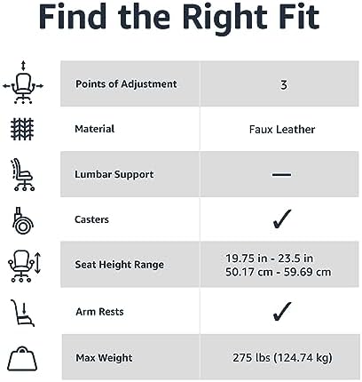 Amazon Basics Classic Puresoft PU Padded Mid-Back Office Chair with Armrest, Height Adjustable, Wheels, 25.75"D x 24.25"W x 42.25"H, Brown - Image 5