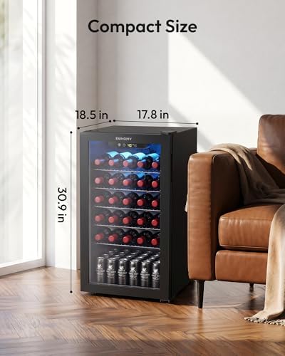 EUHOMY 125 Can Wine Cooler Refrigerator, Wine Fridge Glass Door, Black - Image 6
