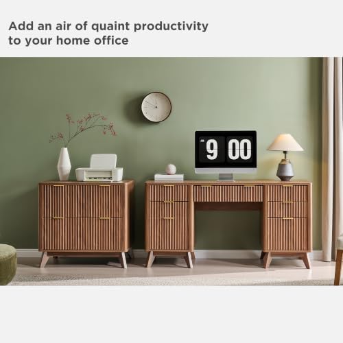 T4TREAM 60" Modern Fluted Executive Desk with Drawers, Light Walnut - Image 7