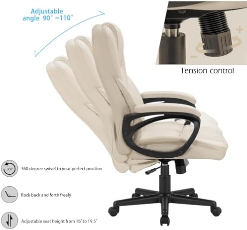 Furmax Office Executive Chair High Back Adjustable Managerial Home Desk Chair, Swivel Computer PU Leather Chair with Lumbar Support (2, Beige) - Image 4