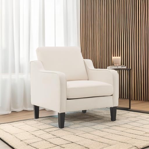 VINGLI Accent Chairs, Linen Upholstered Armchair for Living Room, Beige - Image 6