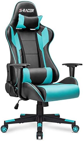 Homall Gaming Chair, Office Chair High Back Computer Chair Leather Desk Chair Racing Executive Ergonomic Adjustable Swivel Task Chair with Headrest and Lumbar Support(Cyan) by Homall