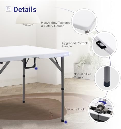 34" Square Folding Card Table,Fold-in-Half Utility Portable Table,White - Image 4