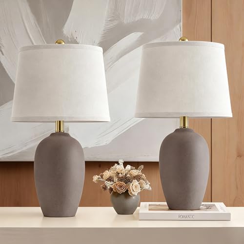 AIEAMPDO 21'' Set of 2 Farmhouse Ceramic Small Table Lamps for Living Room Bedroom, Nightstand Rustic Brown Desk Lamp for Bedside End Table Entryway, 2 LED Bulbs Included by AIEAMPDO