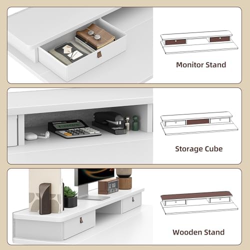 TIQLAB 55 * 28 inch Standing Desk with Two Drawers&Top Shelf, White - Image 4