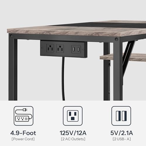 HOOBRO Small Computer Desk, 35.4 Inch Home Office Desk with Power Outlet, Writing Desk with 2 Shelves, Modern Small Desk for Home Office, Study, Easy to Assemble, Charcoal Gray and Black BG43UDN01 - Image 4