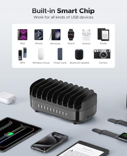 ORICO 10-Port Charging Station, 120W Max Output USB Charger Dock, Black - Image 4