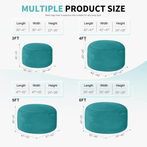 5FT Large Bean Bag Chairs for Adults,Beanbag with Washable Cover - Image 2