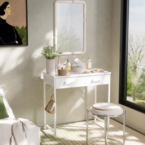 Pamray 32 Inch Small Computer Desk with 2 Drawers for Bedroom Study Writing Home Office Table for Small Spaces White - Image 2