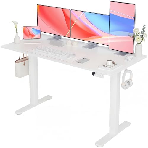 YDN Electric Standing Desk Adjustable Height, 63 x 24 Inches Sit Stand up Desk with Memory Presets & Cable Management, Home Office Desk for Office & Computer Workstation, White Frame/White Top by YDN