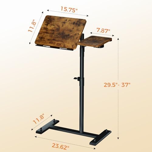 Aothia Small Standing Desk Rolling Table Adjustable Height, Laptop Mobile Stand with Wheels, Overbed Table, Portable Computer Workstation with Tiltable Desktop for Teacher Classroom Home Office, Brown - Image 2