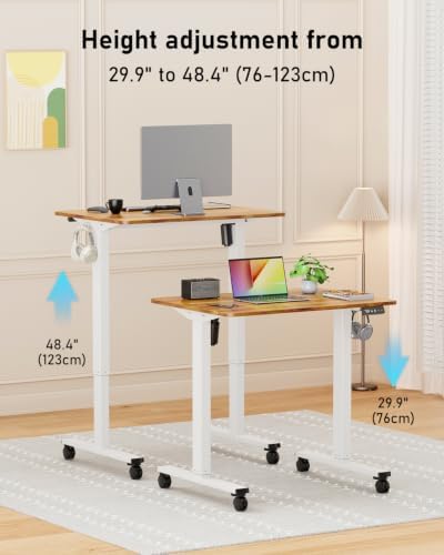 32" Small Rolling Electric Standing Desk Adjustable Height for Home Office - Image 5