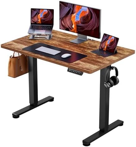 ErGear Height Adjustable Electric Standing Desk, 44 x 24 Inches Sit Stand up Desk, Memory Computer Home Office Desk, Vintage Brown by ErGear