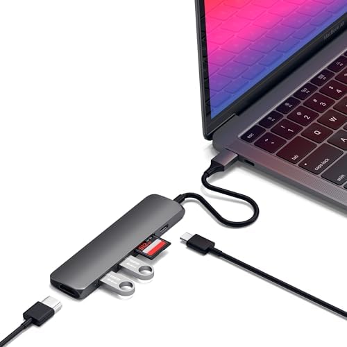 Satechi USB C Hub Slim Multiport Adapter V2 with 60W USB C PD, 4K HDMI (60Hz), Micro/SD Card Readers, USB 3.0, for MacBook Air/Pro M5/M4, iPad Air/Pro M5/M4, Mac mini, iMac - Space Gray by Satechi