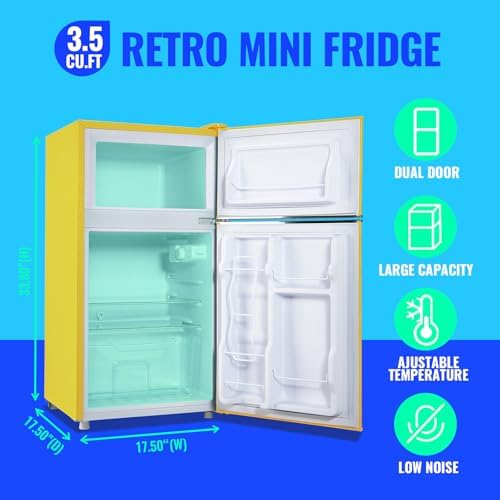 3.5 Cu.ft Fridge Dorm Fridge Refrigerator with Adjustable Glass Shelves, 7 Level Temperature Control Suit for Bedroom, Office, Apartment Yellow - Image 2