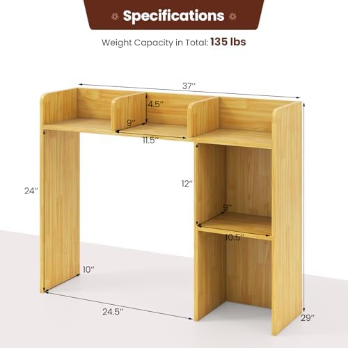 Desktop Bookshelf, 3-Tier Wood Countertop Bookcase with 5 Shelves, Desk Hutch for College Dorm, Multipurpose Desk Organizer Shelf Display Rack for Home Office, Hutch Top Only - Image 3