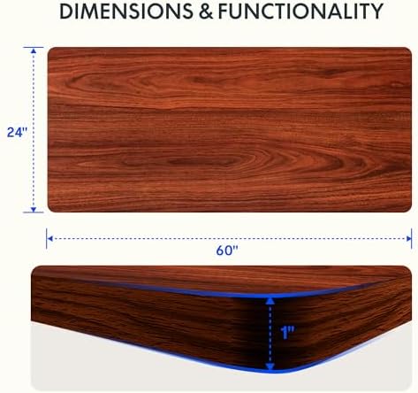 FLEXISPOT EN2 60"x24" Whole-Piece Standing Desk with Power Strip, Mahogany - Image 3