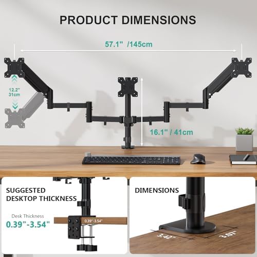 WALI Triple Monitor Mount for 13-32 inch Screens, up to 19.8 lbs per Arm - Image 6