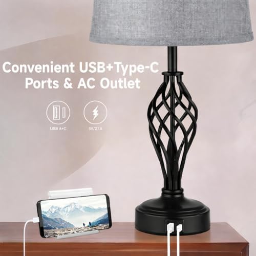 Ruiever Touch Table Lamps Set of 2, nightstand lamp with USB Ports Bedside 3 Way Touch dimmer Desk lamp for Living Room Bedroom,Black Painted Spiral cage Base Design Warm White dimmer Bulbs Included. - Image 3