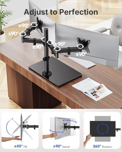 HUANUO Free Standing Dual Monitor Stand for 13-32 Inch Monitors, Glass Base - Image 4