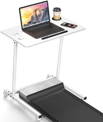 Eocnrhe Treadmill Desk, Mobile Small Standing Desk with Wheels for Walking Pad, Portable Table for Laptop, Rolling Table Adjustable Height, Bedside Table，White by Unknown