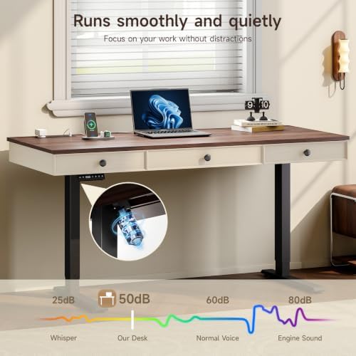 ONBRILL 63" Electric Standing Desk with 3 Drawers, Home Office Desk, Walnut - Image 5