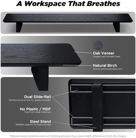 ULTRARM Moodular Wooden Monitor Stand Desk Organizer, Large 45.6" Black - Image 3