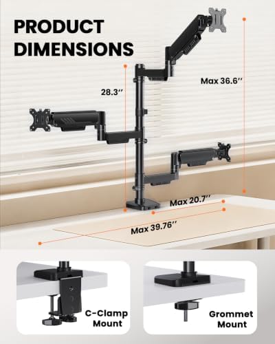 ErGear Triple Monitor Mount for 13-32 Inch Screens, 19.8 lbs per Arm - Image 5