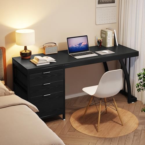 Tribesigns Computer Desk with 3 Drawers, 59-Inch PC Desk with Reversible Drawers, Industrial Study Writing Table Workstation with File Storage for Home Office (Black) - Image 5