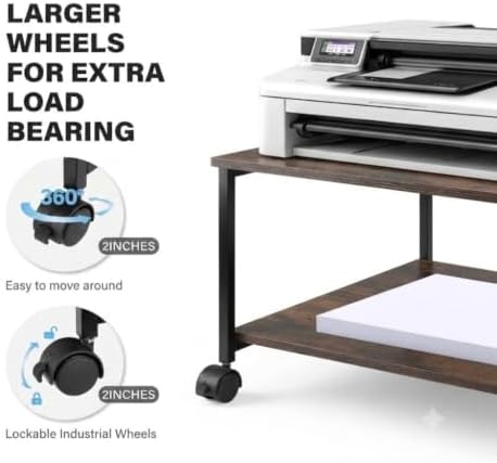 2-Tier Under Desk Printer Stand, 19.5" x 19.5" Large Rolling Printer Cart - Image 6