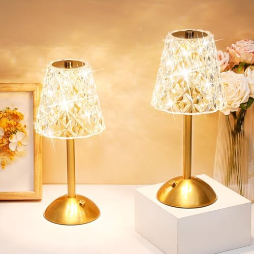 Liliful 4 Pcs Cordless Table Lamp LED Touch, Gold, Diamond Style by Liliful