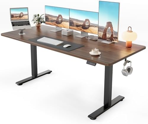Cubiker Standing Desk, 63x28 Inches Sit Stand Home Office Desk, Electric Stand up Desk, Adjustable Desk with Splice Board, Black Frame/Black Walnut Top by CubikerHomeOfficeFurniture