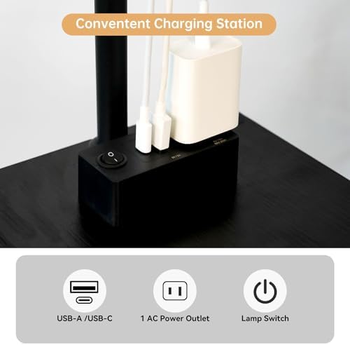 Qupui Floor Lamp with Side Table, USB Charging, 3-Color LED, Black - Image 2